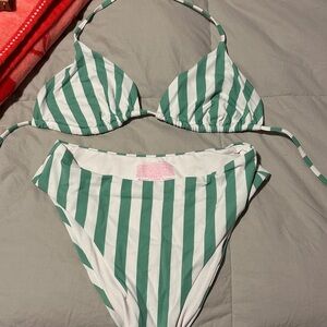 Victoria's Secret Green and White Striped Swimwear
